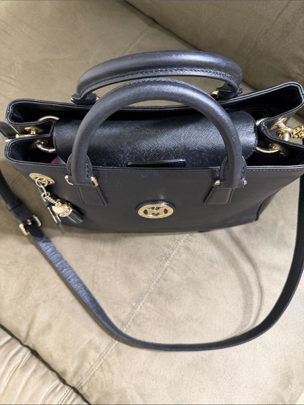 Lux Metrocity Black Saffiano Leather Structured Tote Bag Gold Hardware Vintage. - Picture 7 of 16